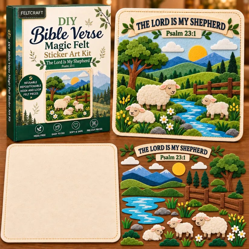 🌿✝️ Bible Verse Magic Felt Sticker Art DIY Kit – 6 Faith-Inspired Designs