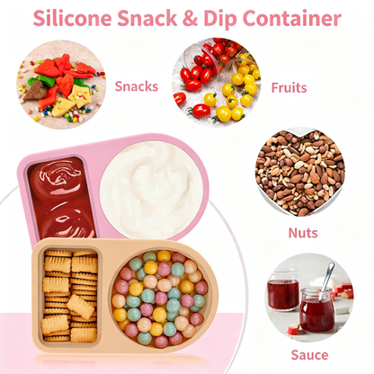 Leakproof Silicone Divided Condiment Cup, Reusable Portable Snack Box for Travel Picnic Kids Lunch