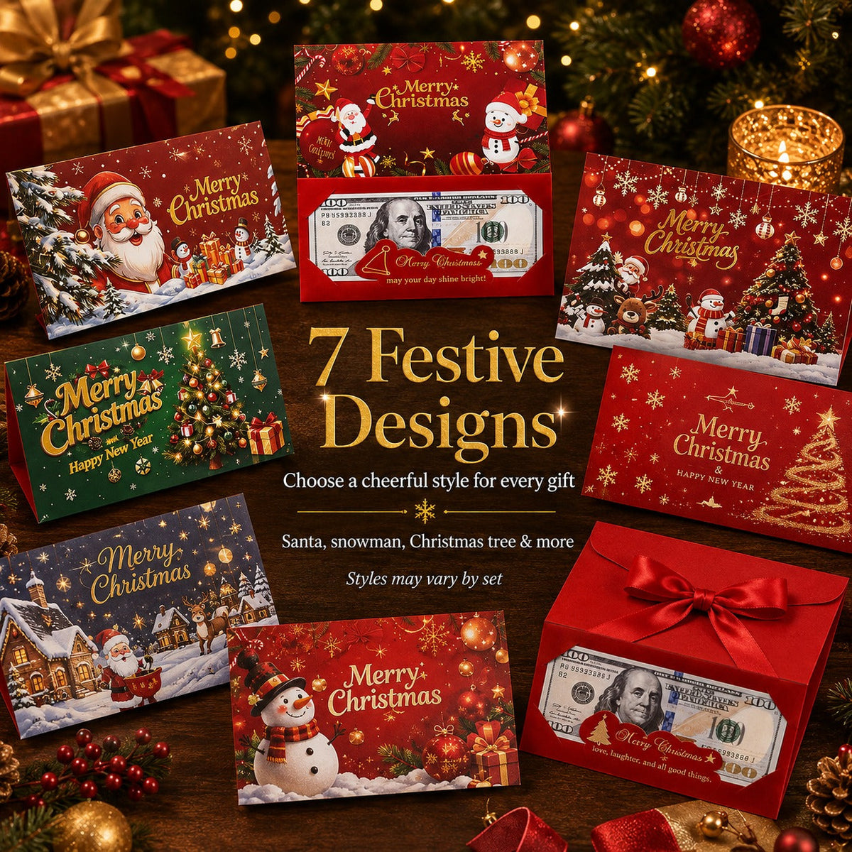 Christmas Cash Gift Envelope – 6-Slot Folding Money Holder for Holiday Gifting