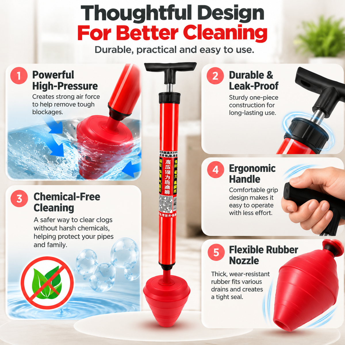 🚽 High Pressure Drain Cleaner – Powerful Toilet & Sink Clog Remover Tool