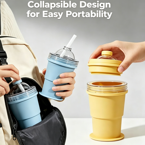 Collapsible Portable Ice Making Cup with Straw for Travel Camping