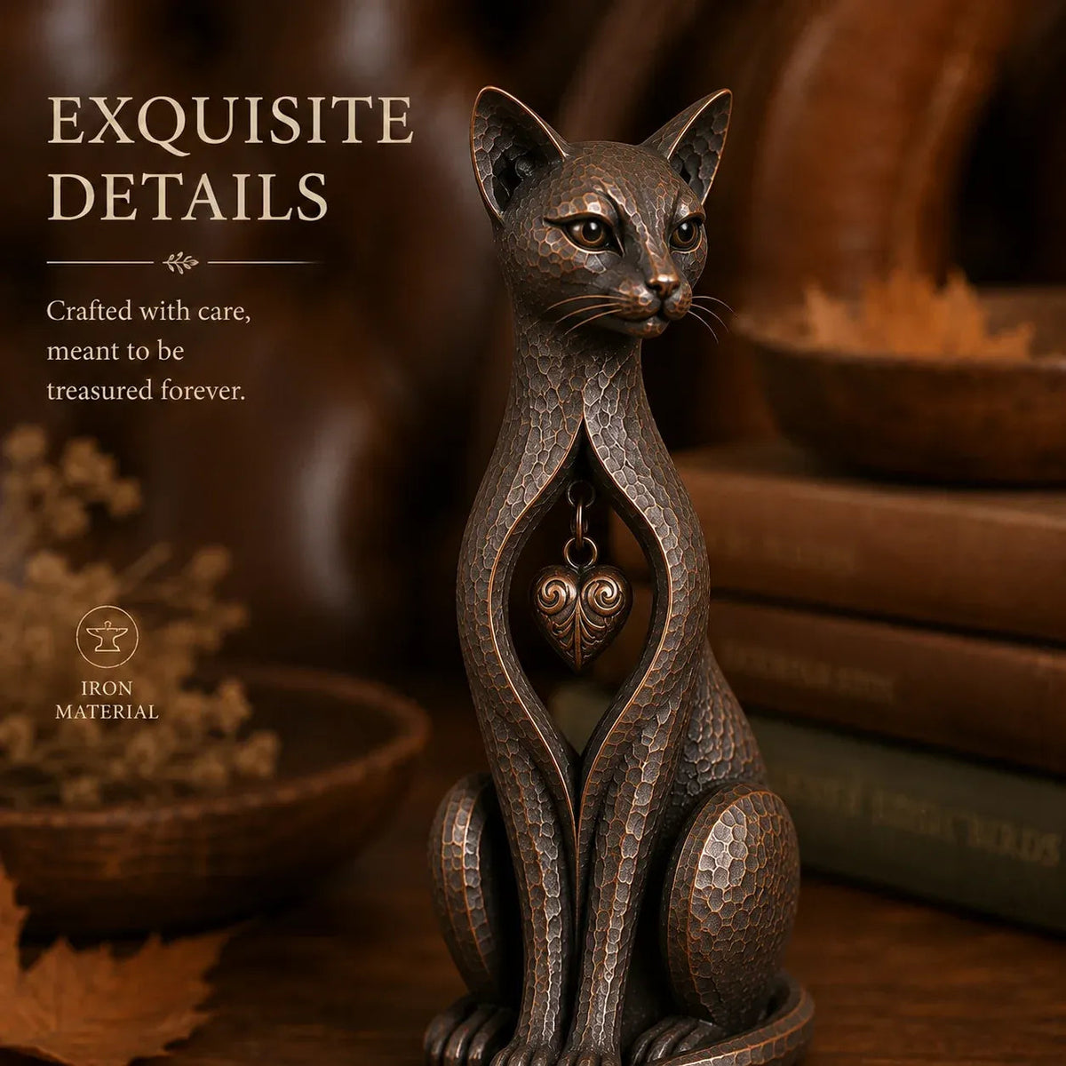 🐱 ❤️Last Day 50% OFF – Heritage Heart Cat SculptureTM | Vintage Metal Keepsake for Cat Lovers