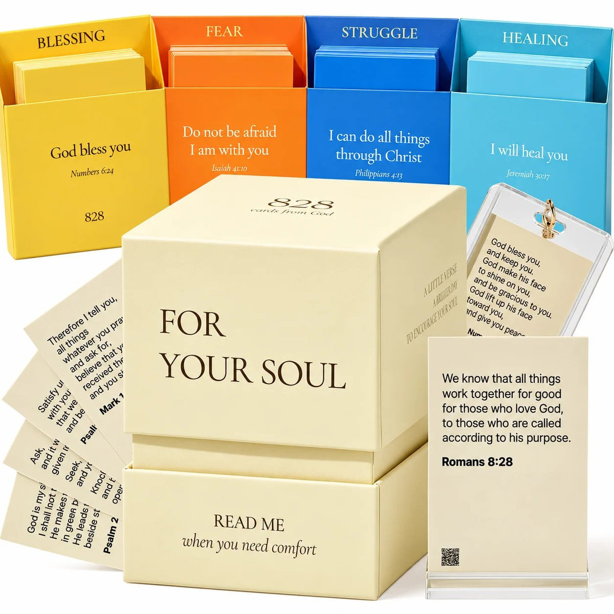 ✝️🙏828 Verse Box Read Me When You Need Comfort – 108 Bible Verse Cards With 108 Complete Devotionals & Prayers, Thoughtful Christian Gift Set🎁