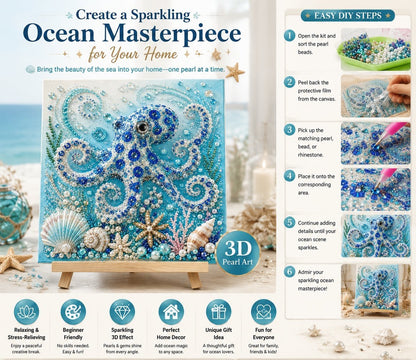 Ocean theme pearl art kit details and sparkling bead texture
