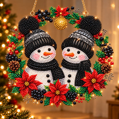 Winter Snowman Wreath Diamond Art Ornament Kit – Sparkling DIY Christmas Hanging Decor