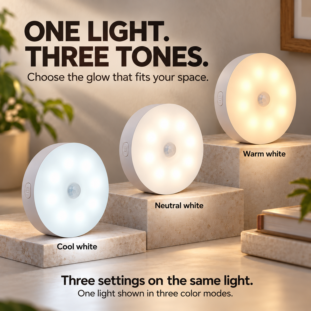 Rechargeable Motion Sensor Night Light – Magnetic Mount & 3 Light Colors