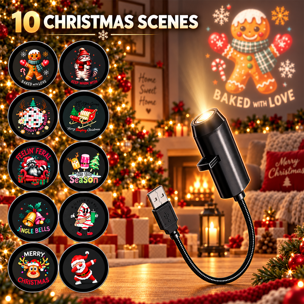 USB Holiday Projector With Changing Scenes for Festive Family Gatherings