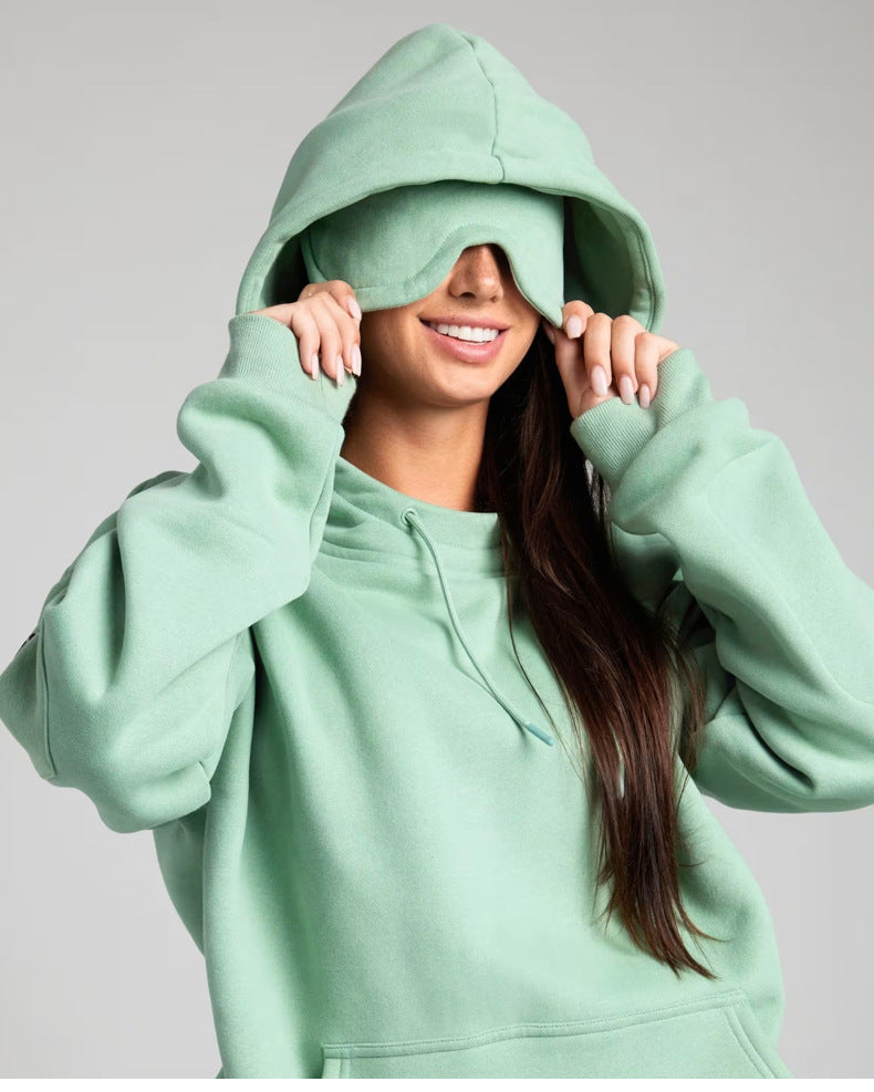 🌙 Travel Sweatshirt Hoodie with Built-in Sleep Mask
