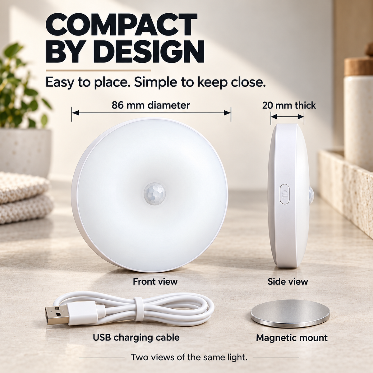 Rechargeable Motion Sensor Night Light – Magnetic Mount & 3 Light Colors