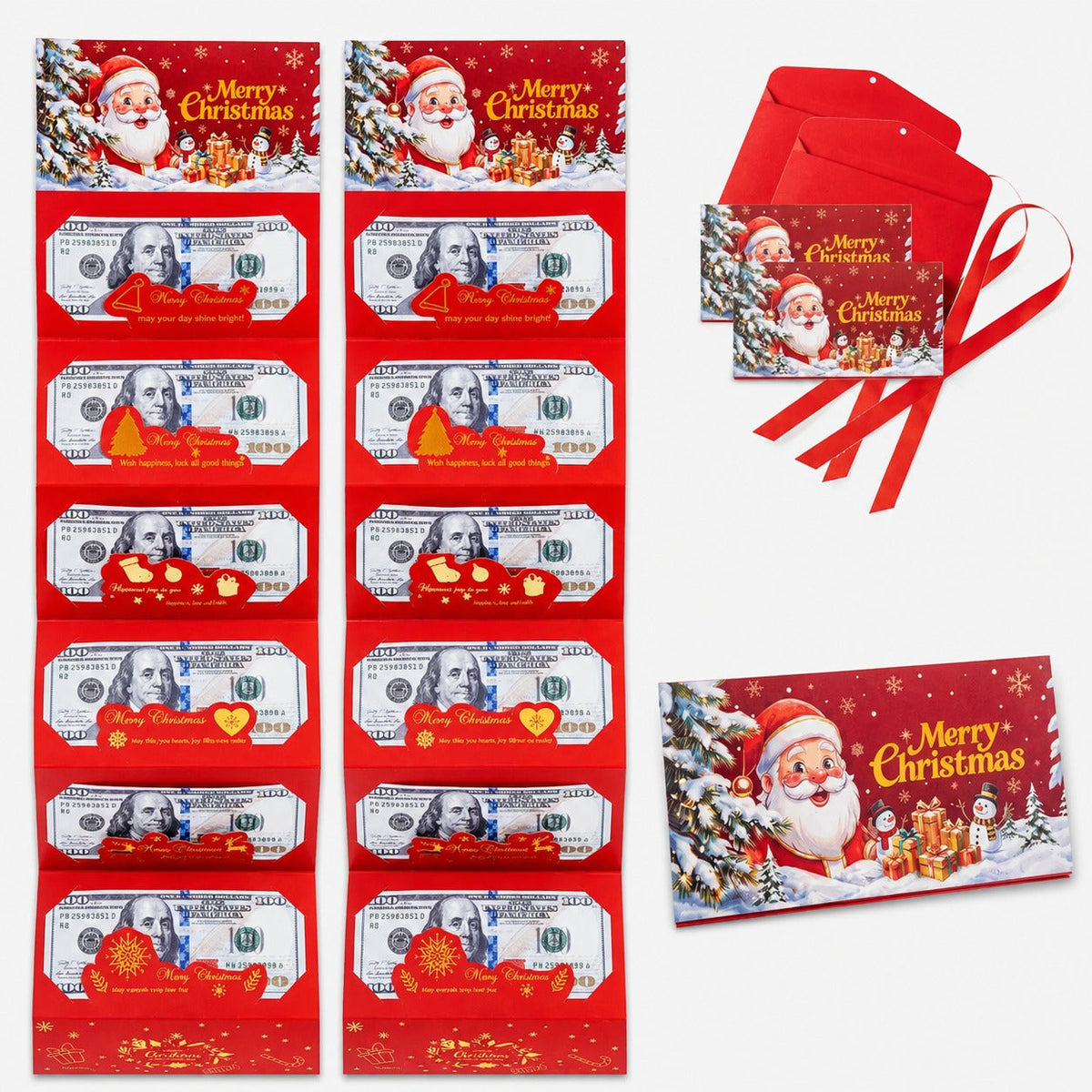 Christmas Cash Gift Envelope – 6-Slot Folding Money Holder for Holiday Gifting