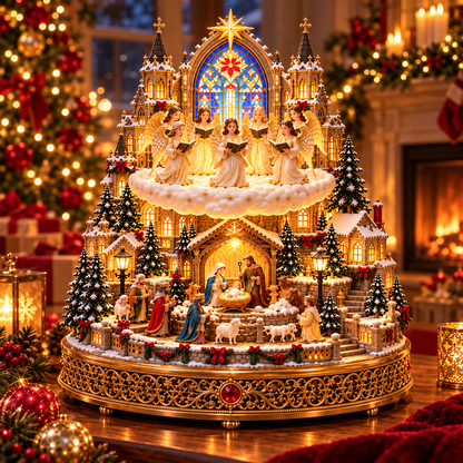 👼 Rotating Angel Choir Nativity Village | Lighted Christmas Centerpiece