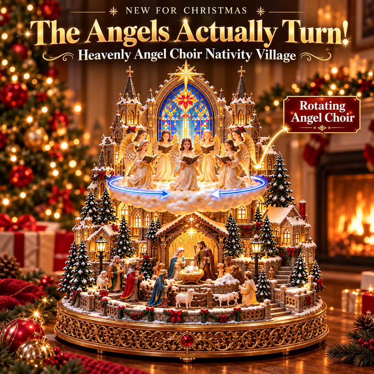 👼 Rotating Angel Choir Nativity Village | Lighted Christmas Centerpiece