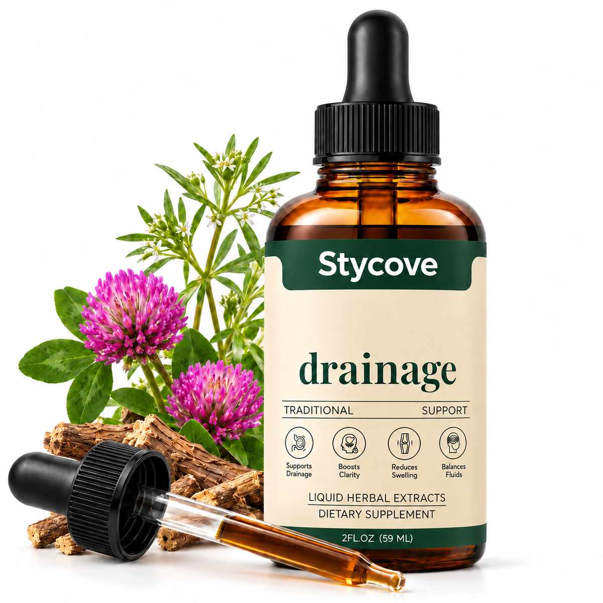 Stycove Lymphatic Drainage Drops | 4-Botanical Daily Lymphatic Support, Alcohol-Free & Vegan, 2 Fl Oz