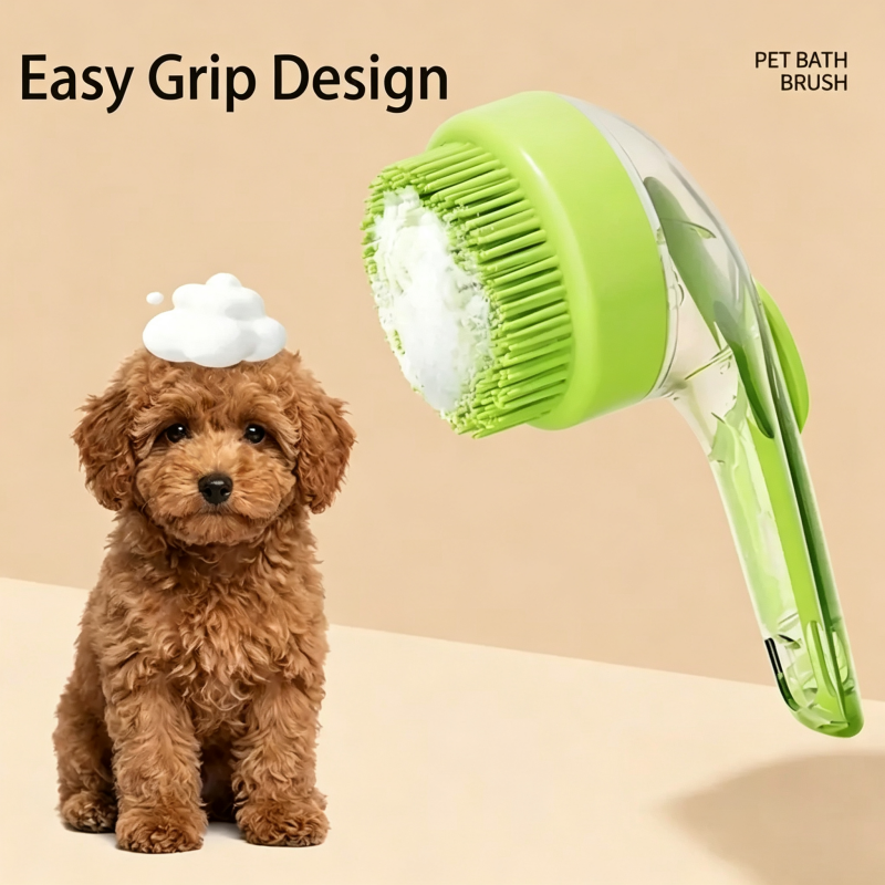 Multifunctional Press Liquid Dispensing Pet Bath Brush Soft Silicone Bristles Dog Cat Shower Grooming Brush Hanging Design Easy Clean Pet Washing Tool
