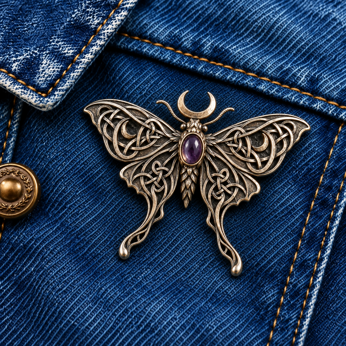 🖤Gothic Celtic Moon Moth Brooch  – Mystical Vintage-Inspired Pin