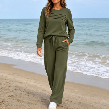Women's Crew Neck Top and Drawstring Pants Casual Set