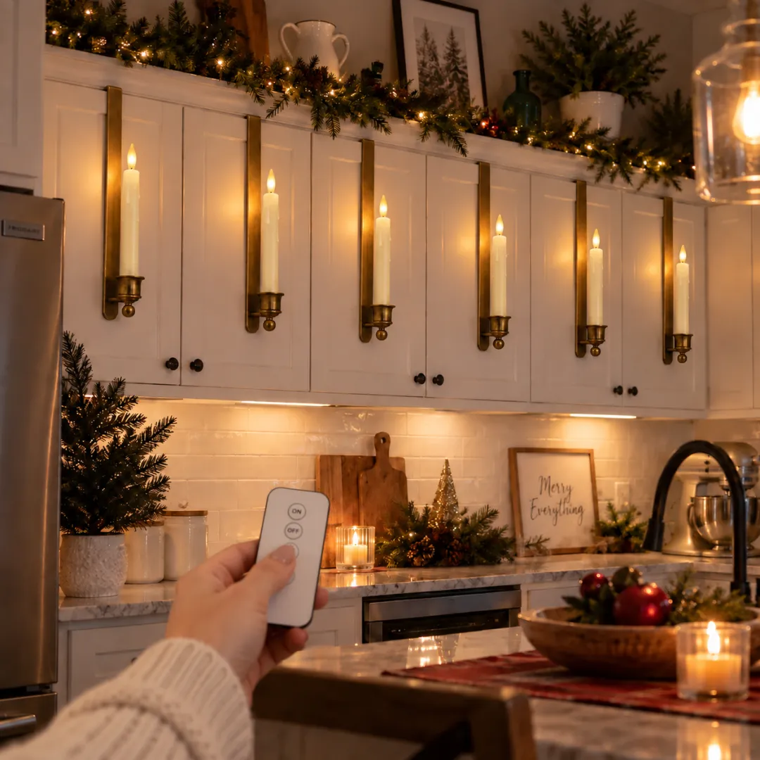 3-Pack Vintage Brass Cabinet Candles with Remote