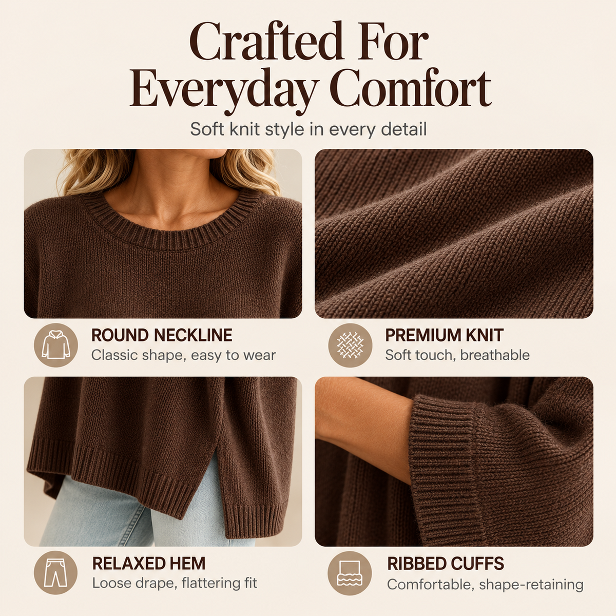 Women's Loose Solid Color Casual Knit Sweater
