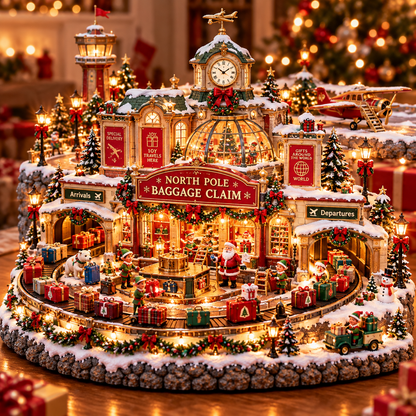 Christmas Luggage Carousel 🎅🧳 – Lighted Holiday Baggage Conveyor Scene 🎄✨