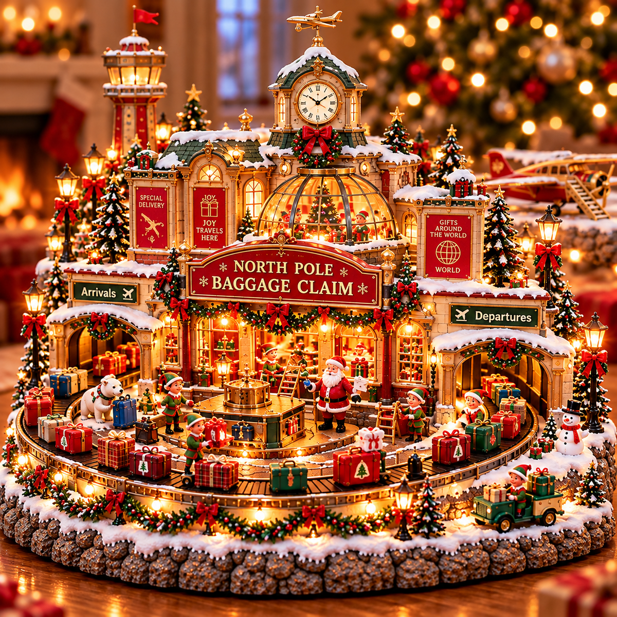 Christmas Luggage Carousel 🎅🧳 – Lighted Holiday Baggage Conveyor Scene 🎄✨