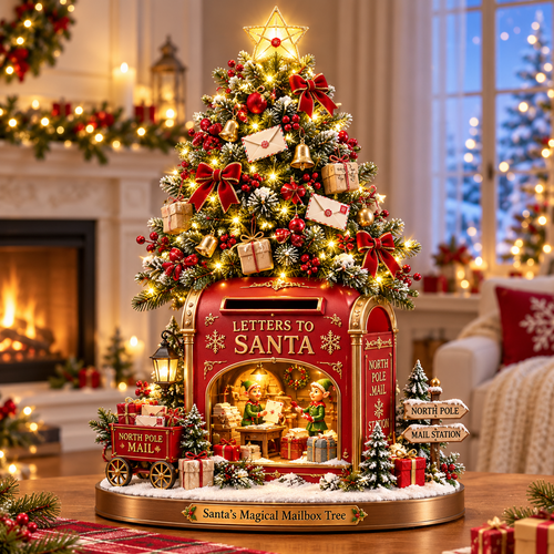 Santa’s Magical Christmas Mailbox Tree 🎅📮 – Enchanting Lighted Holiday Decor ✨🎄
