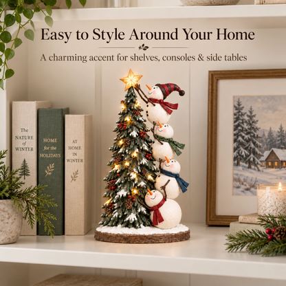 Snowmen Topping the Christmas Tree – Lighted Christmas Figurine