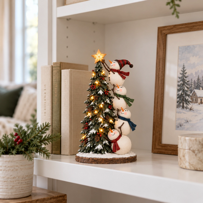 Snowmen Topping the Christmas Tree – Lighted Christmas Figurine