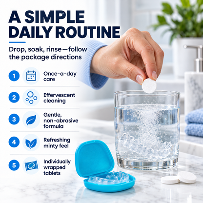 Denture, Aligner & Retainer Cleaning Tablets — Individually Wrapped(30 Pcs)