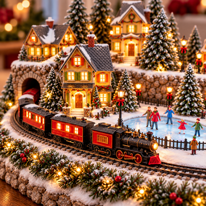 🚂🎄 Whimsical Light-Up Christmas Village — Animated Holiday Tabletop Decor