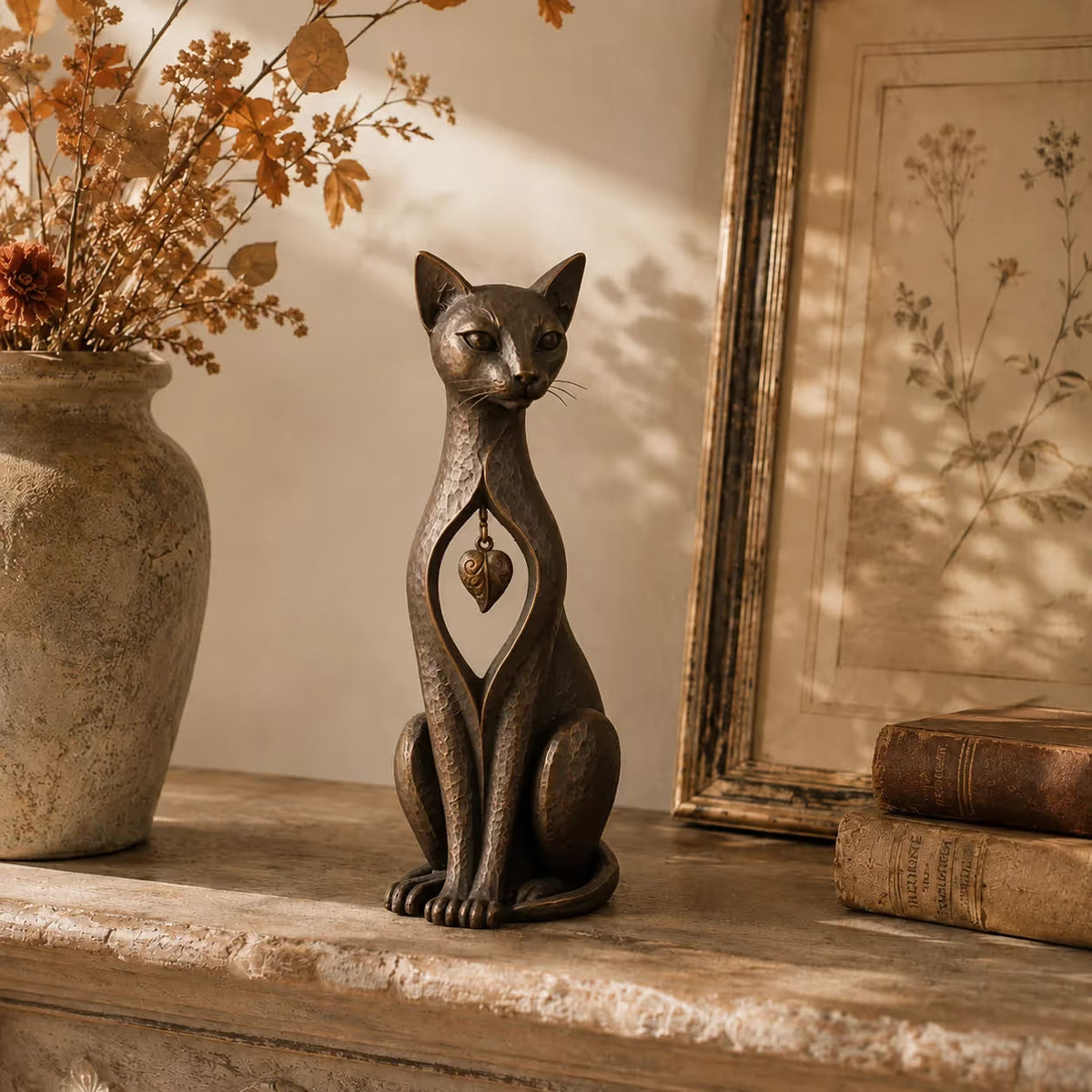 🐱 ❤️Last Day 50% OFF – Heritage Heart Cat SculptureTM | Vintage Metal Keepsake for Cat Lovers
