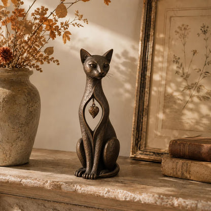 🐱 ❤️Last Day 50% OFF – Heritage Heart Cat SculptureTM | Vintage Metal Keepsake for Cat Lovers