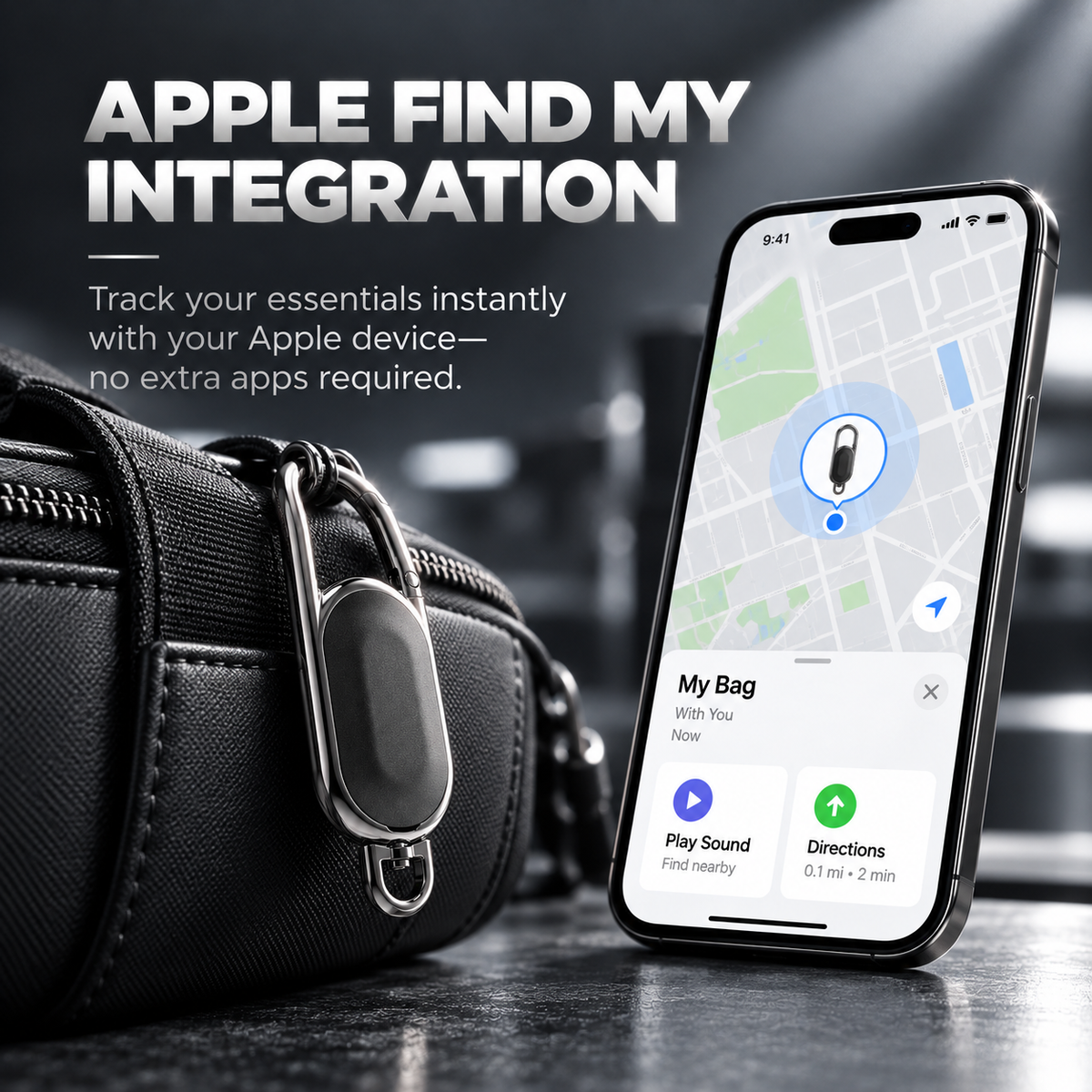 ✨ GPS Key Finder for Apple Find My – Stainless Steel Carabiner Keychain, Waterproof & 4-Month Battery, Global Locator Tracker