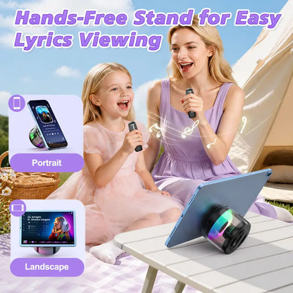 🎤Mini Bluetooth Karaoke Machine: Dual Mics, 4 Voice Changer, Magnetic Phone Holder for Family Fun🎁