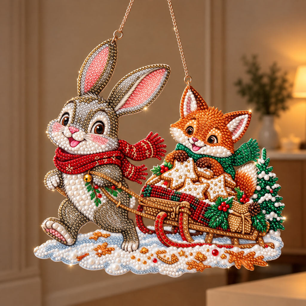 Woodland Christmas Sleigh Diamond Art Ornament Kit – Sparkling DIY Winter Hanging Ornament