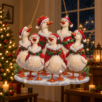 Festive Christmas Geese Diamond Art Ornament Kit – Sparkling DIY Window Hanging Decor