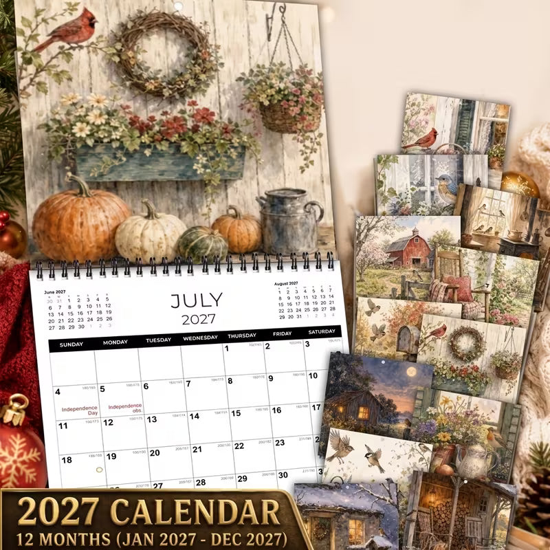 2027 Country Homes Wall Calendar & Monthly Planner | Rustic Farmhouse Wall Art Decor
