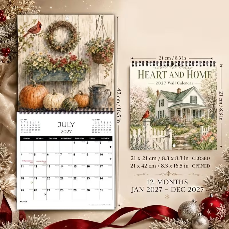 2027 Country Homes Wall Calendar & Monthly Planner | Rustic Farmhouse Wall Art Decor