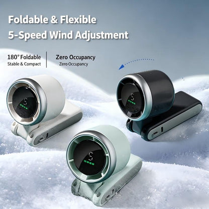 High Speed Turbo Handheld Fan with Digital Display Foldable Neck Hanging USB Rechargeable