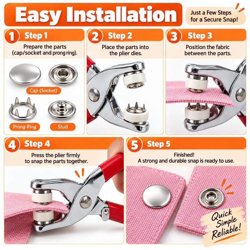 Seamless Stitching Sewing Kit-100Pcs Invisible Colored Metal Buckle & Manual Pressure Pliers 🔧