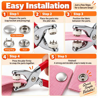 Seamless Stitching Sewing Kit-100Pcs Invisible Colored Metal Buckle & Manual Pressure Pliers 🔧