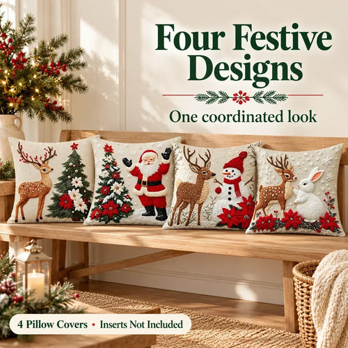 🎄 Christmas Pillow Covers 4-Piece Set — Festive Sofa Makeover