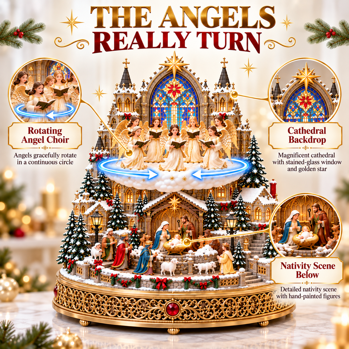 👼 Rotating Angel Choir Nativity Village | Lighted Christmas Centerpiece