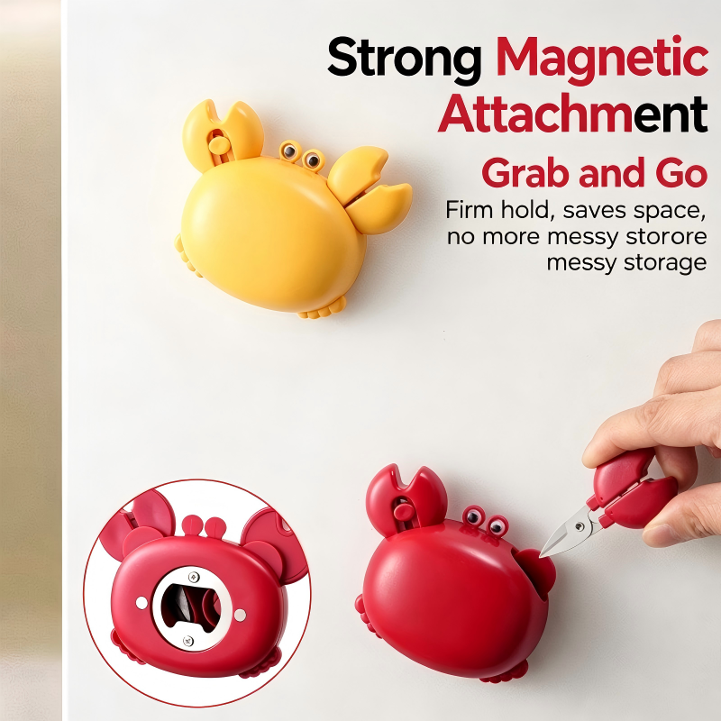 Crab Shape 3 in 1 Magnetic Bottle Opener Fridge Magnet with Mini Scissors Box Cutter