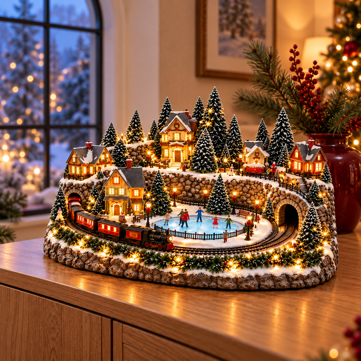 🚂🎄 Whimsical Light-Up Christmas Village — Animated Holiday Tabletop Decor