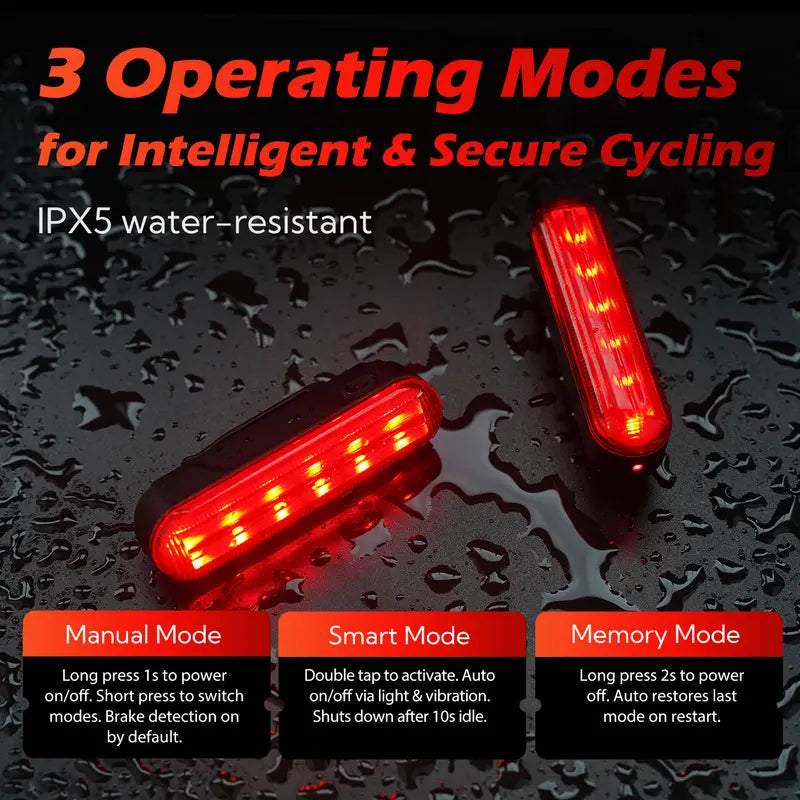 Unisex Smart Bike Tail Light - 3.15in, 5 LED, Laser Indicator, USB-Rechargeable, 6 Modes, Waterproof, Luminous, Compact Eco-Friendly Cycling Accessory for Cyclists in All Weather Conditions