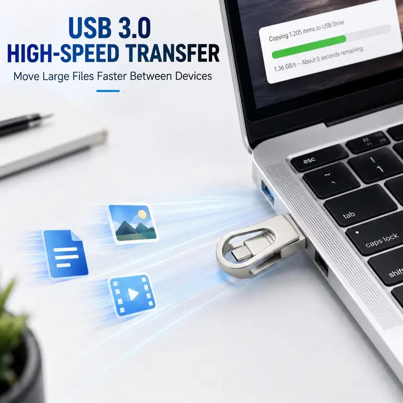 💎2-in-1 dual-interface flash drive—featuring high-speed USB 3.0 data transfer and compatibility with all Android, iOS, and HarmonyOS smartphones and computers.😱