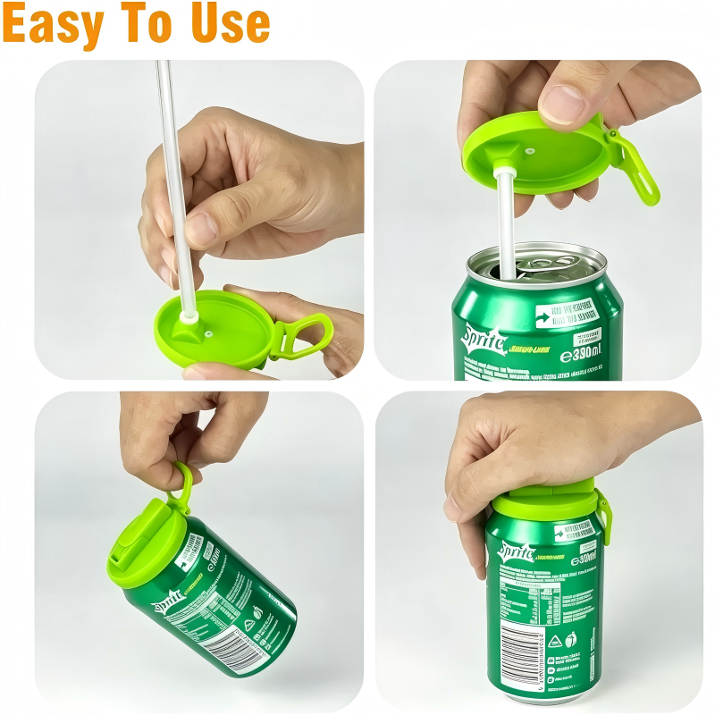 Reusable Soda Can Lids with Silicone Straws BPA Free Drink Covers