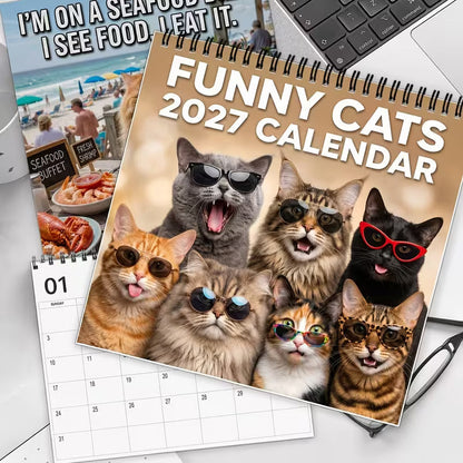 🔥Black Friday Deal｜2027 Funny Cat Meme Wall Calendar, Monthly Hanging Wall Calendar with Hilarious Cat Memes