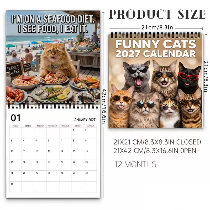 🔥Black Friday Deal｜2027 Funny Cat Meme Wall Calendar, Monthly Hanging Wall Calendar with Hilarious Cat Memes