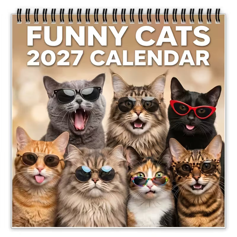 🔥Black Friday Deal｜2027 Funny Cat Meme Wall Calendar, Monthly Hanging Wall Calendar with Hilarious Cat Memes